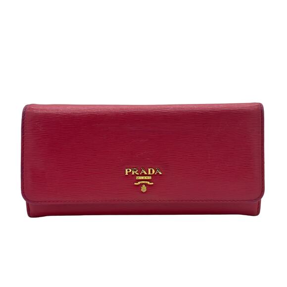 Prada Hot Pink‎ Saffiano Lux Leather Logo Flap Continental Wallet*Pristine! BOX - Picture 1 of 11